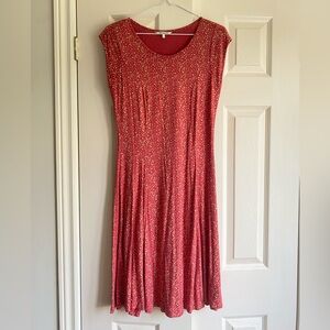 Casual Orange A-Line Midi Dress with Scoop Neck